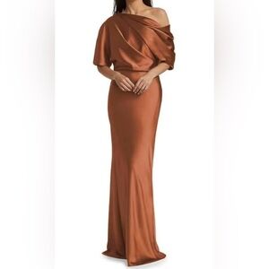 Copper Off-Shoulder Satin Evening Gown Sheath/Column One-Shoulder